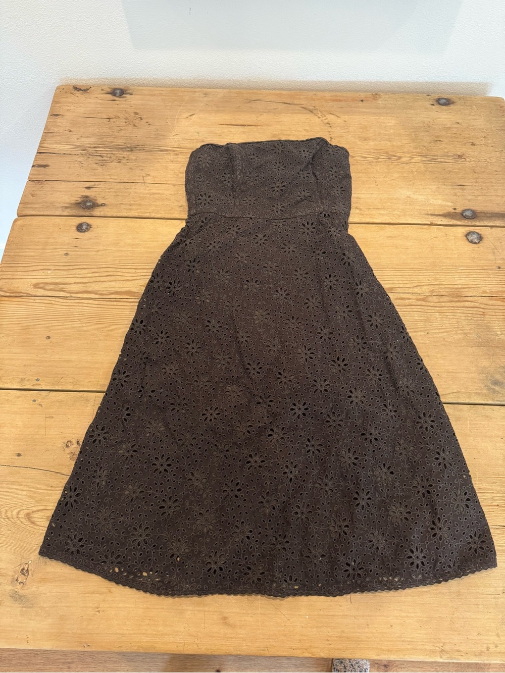 Banana Republic Strapless Eyelet A-Line Dress in Brown